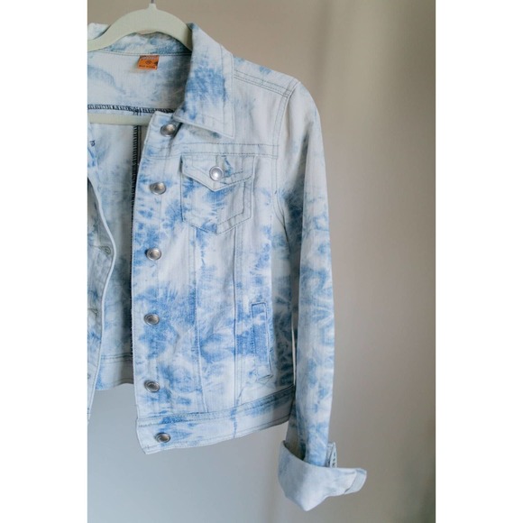 Jou Jou Jean Jacket Women's Stretch Tie Dye Denim Coat Juniors Trucker Jacket M - Picture 9 of 9